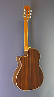 Alhambra crossover electro acoustic classical guitar, cedar, rosewood, cutaway, pickup, neck width 48 mm, back view