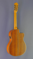 Angel Lopez, left-handed electro acoustic classical guitar cedar, mahogany, cutaway, pickup, back side