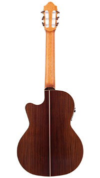 Kremona Performer Serie Konzertgitarre mit Tonabnehmer, massive Fichtendecke und massiven Zargen und Boden aus Palisander, mit Cutaway und Fishman Prefix Pro Blend Pickup (Piezo und Mikro), R&uuml;ckseite