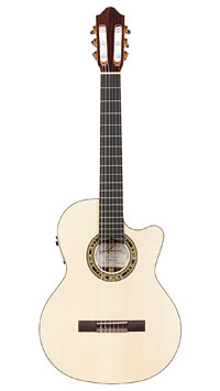Kremona Performer Serie Konzertgitarre mit Tonabnehmer, massive Fichtendecke und massiven Zargen und Boden aus Palisander, mit Cutaway und Fishman Prefix Pro Blend Pickup (Piezo und Mikro)