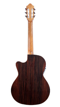 Kremona Verea Performer Serie Konzertgitarre mit Tonabnehmer, massive Zedernndecke und Palisander an Zargen und Boden, mit Cutaway und Fishman Prefix Pickup, Sattelbreite 48 mm, R&uuml;ckseite