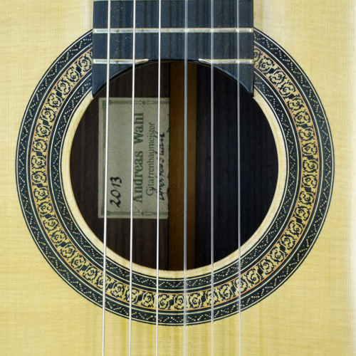 Rosette and label of a classical guitar built by Andreas Wahl