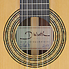 Rosette and label of Dominik Wurth luthier guitar cedar, rosewood, scale 65 cm, year 2017