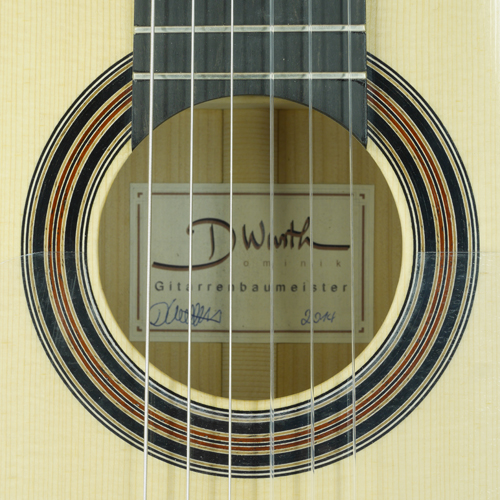 rosette and label of Dominik Wurth Flamenco guitar spruce, cypress, year 2014