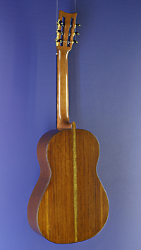 Eugenio Riba, classical guitar with cedar top and mangoy back and sides, short scale 64 cm, year 2023, back view