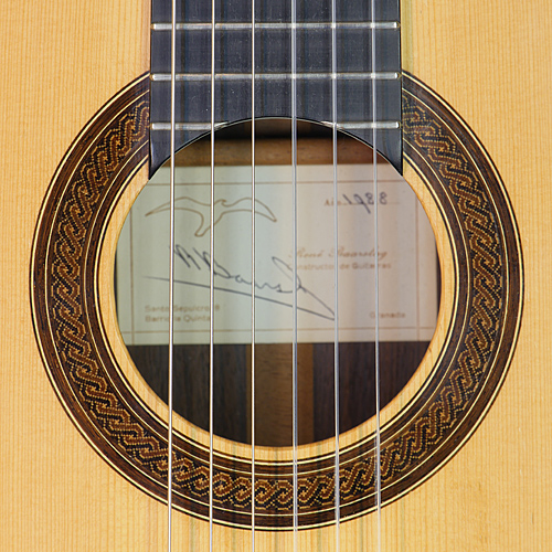 Rosette and label of classical guitar built by guitar maker Rene Baarslag
