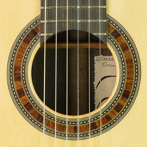 rosette and label of Thomas Friedrich classical guitar spruce, rosewood, year 2016
