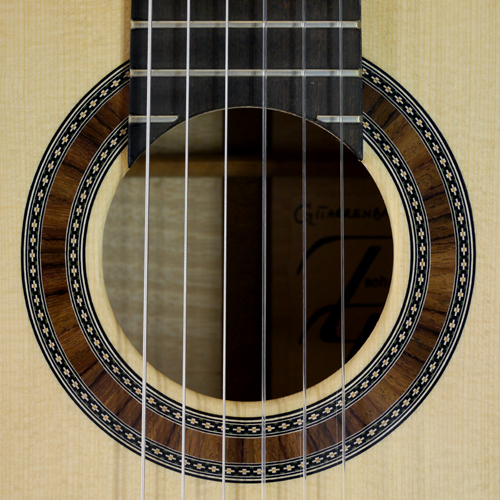 rosette and label of Thomas Friedrich classical guitar spruce, maple, 2013