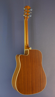 James Neligan EZRA steel-string guitar Dreadnought form, cedar, mahogany, cutaway, sunburst, pickup, back view