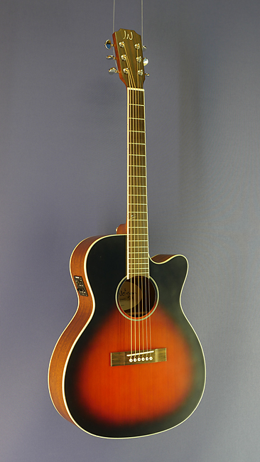 James Neligan EZRA steel-string guitar OM form, cedar, mahogany, cutaway, sunburst, pickup
