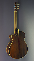 Tanglewood Winterleaf, antique violin burst acoustic guitar with pickup in Folk shape with solid mahogany top and mahogany on back and sides, with cutaway, back view