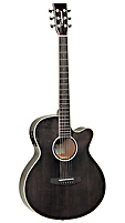 Tanglewood Black Shadow Winterleaf, black finished acoustic guitar with pickup in Folk shape with solid spruce top and mahogany on back and sides, with cutaway<