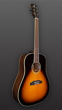 You`s, sunburst finished acoustic guitar in Round Shoulder Dreadnought shape solid spruce top and back and sides made of solid mahogany